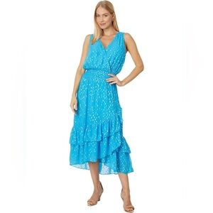 Valeri Blue Metallic Silver Polka Dot Midi Maxi Dress Lilly Pulitzer